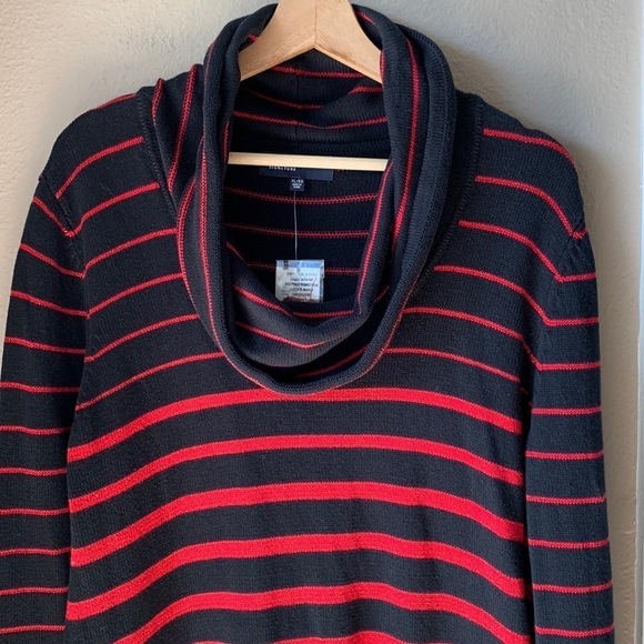 NWT JONES NEW YORK Red Sparkly Striped Cowl Neck Sweater - Picture 1 of 9
